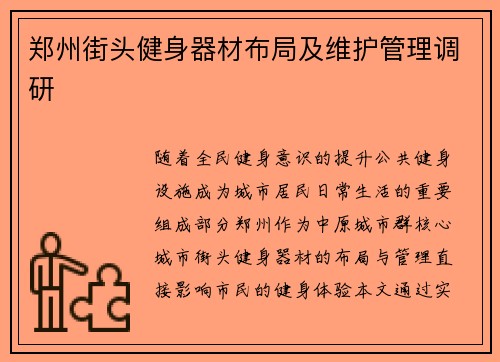 郑州街头健身器材布局及维护管理调研